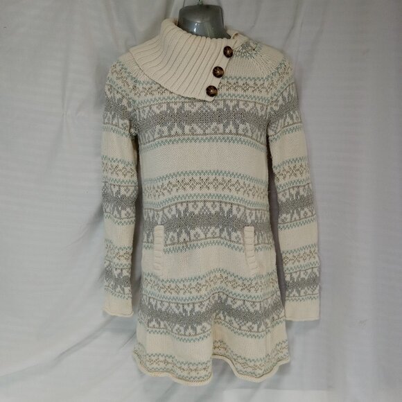 Gap Kids Size XXL 14-16 Exrta Long Knit Sweater Y2K White Silver Blue Winter - Picture 1 of 13